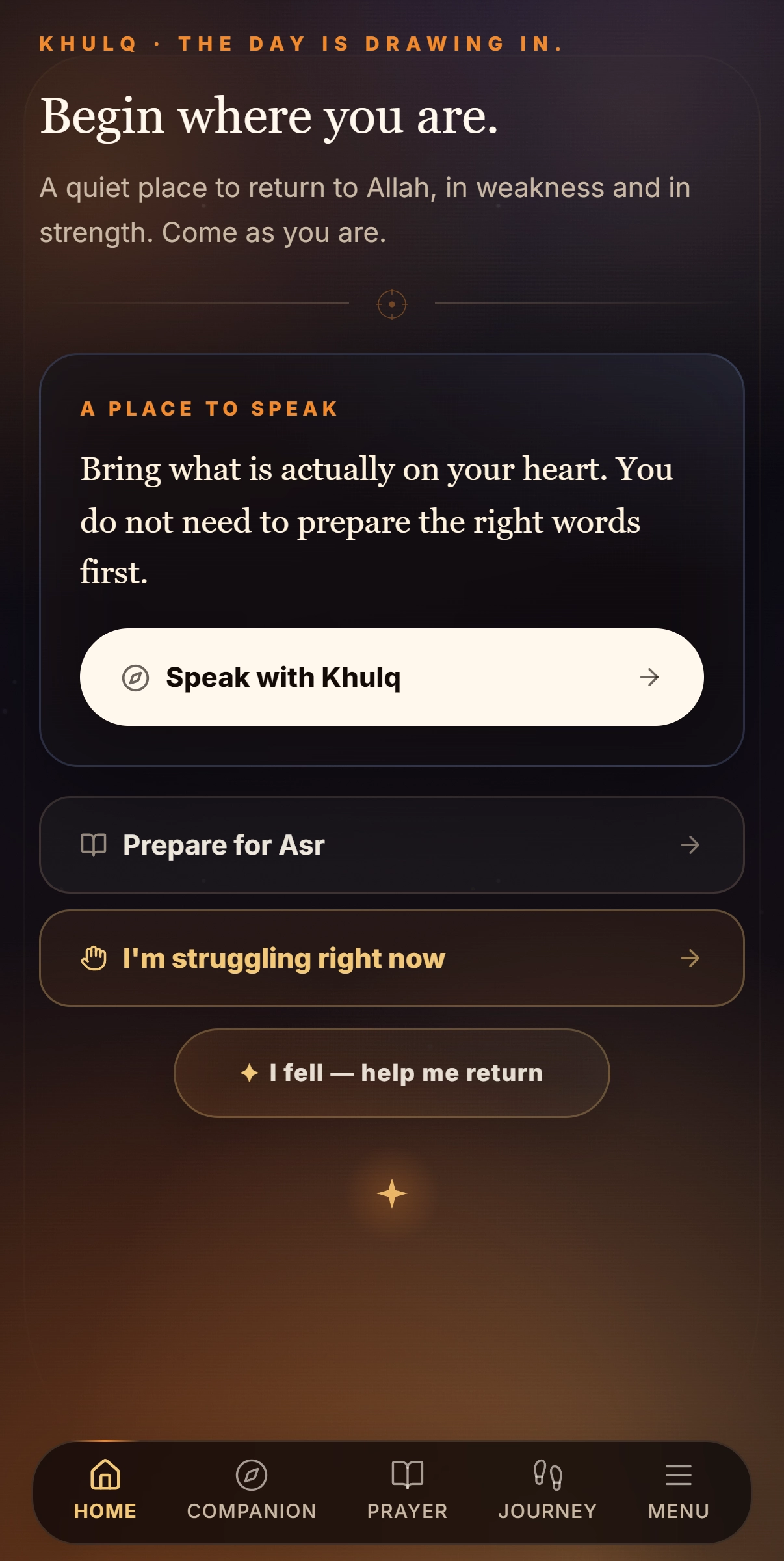 Khulq Home, offering one honest next step for the evening